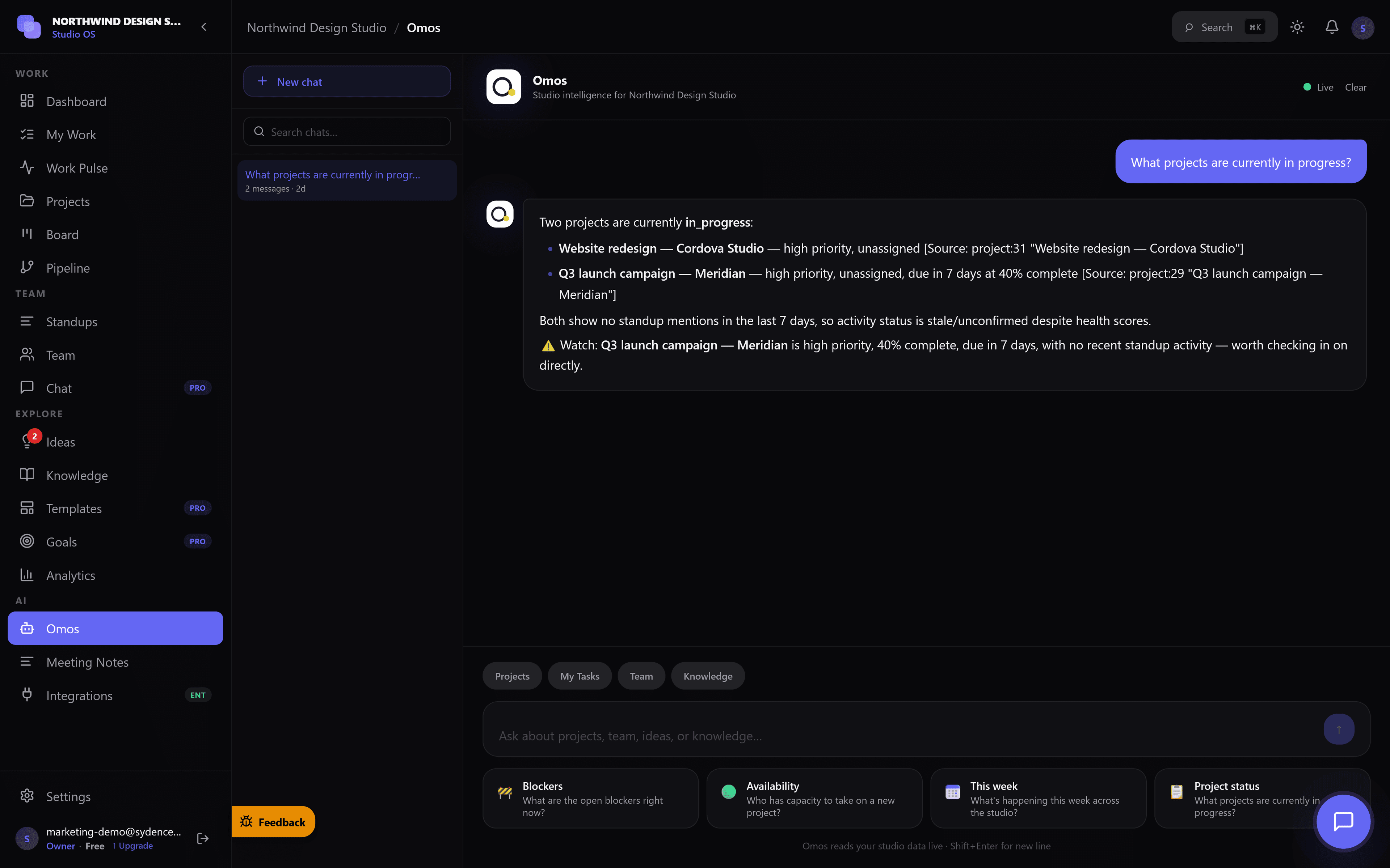 Omos — the intelligence layer in use inside Sydence